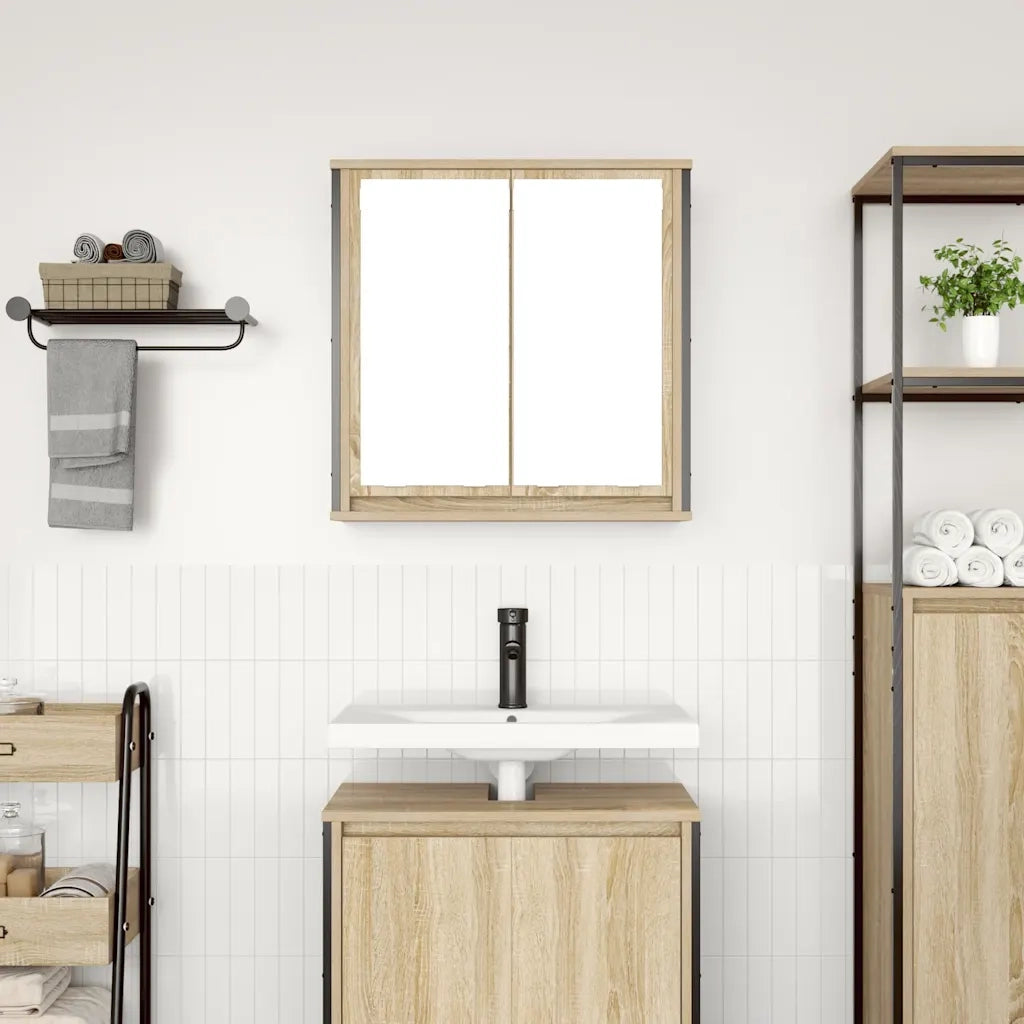Pensile da Bagno con Specchio-Mobile bagno con specchio Rovere Sonoma 60x21x60 cm