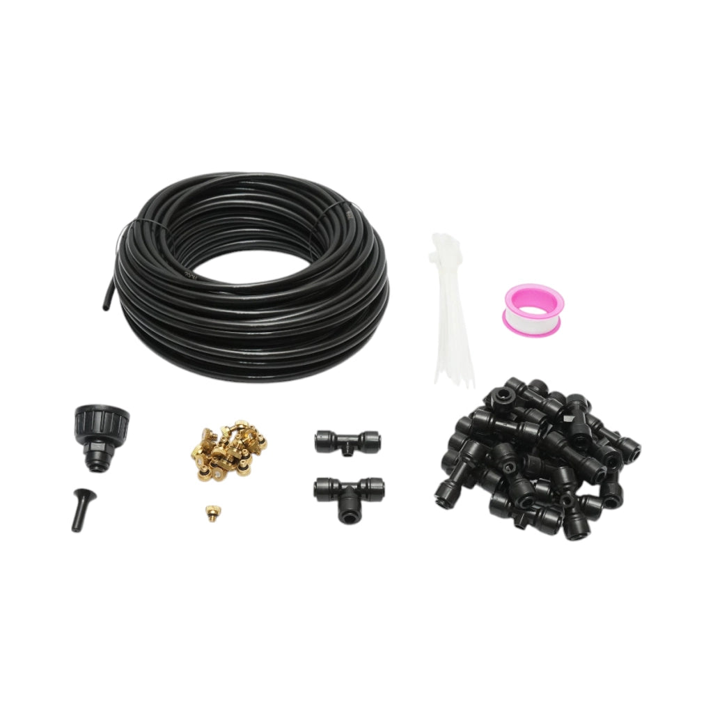 Kit completo per nebulizzazione dell'acqua con tubo da 25 m, ugelli in ottone per terrazza e giardino (80 pezzi)