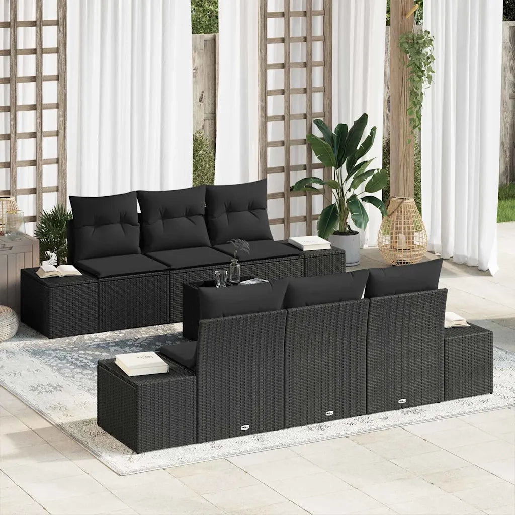 Set Divano da Giardino con cuscino 8 pcs Nero polyrattan