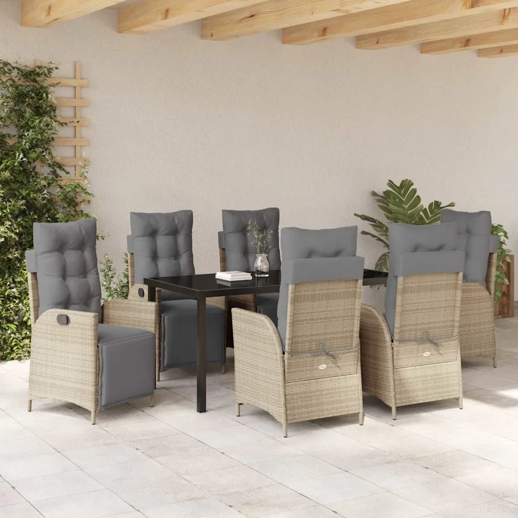 Set da Pranzo per Giardino con cuscino 7 pcs Beige polyrattan 3380565