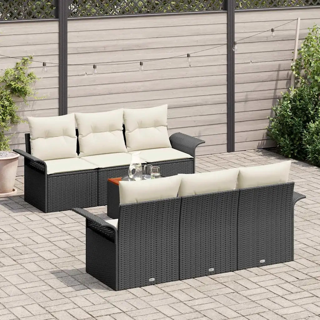 Set Divano da Giardino 7 pcs Nero e Crema polyrattan 3355940