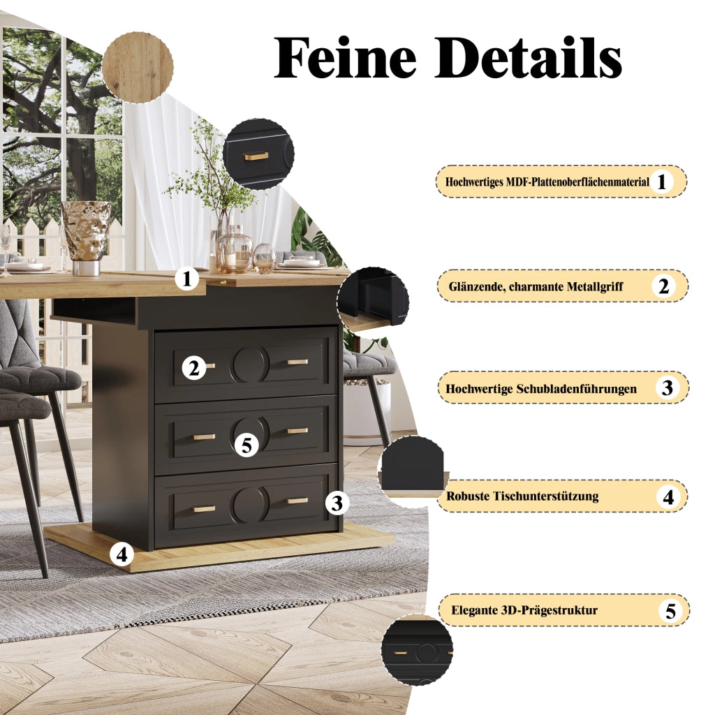 TAVOLO DA PRANZO ALLUNGABILE 110-140x80x75 cm MDF E METALLO NATURALE