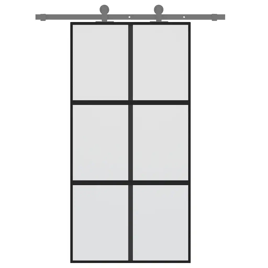 Porta Scorrevole Nera 102,5x205 cm Vetro Temperato e Alluminio