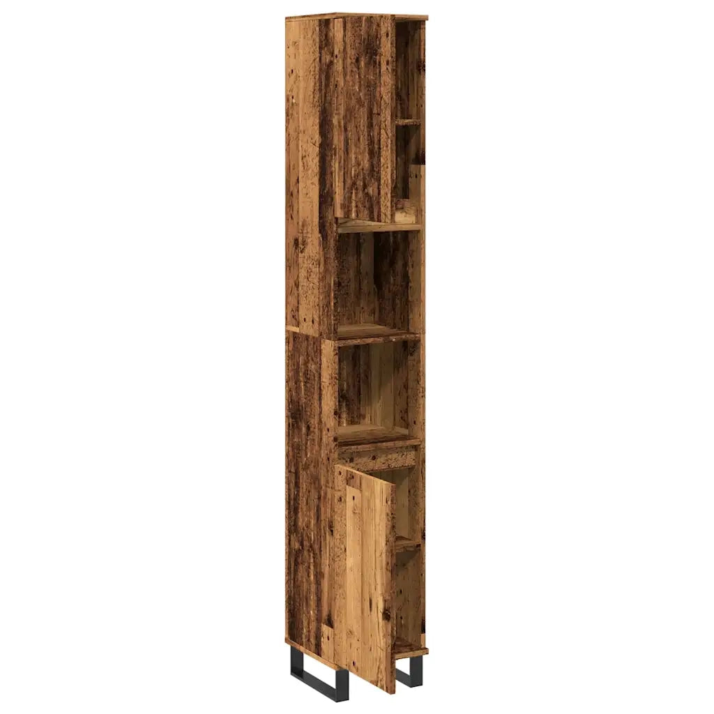 Armadietto Bagno Legno Antico 30x30x190 cm in Legno Multistrato 857202