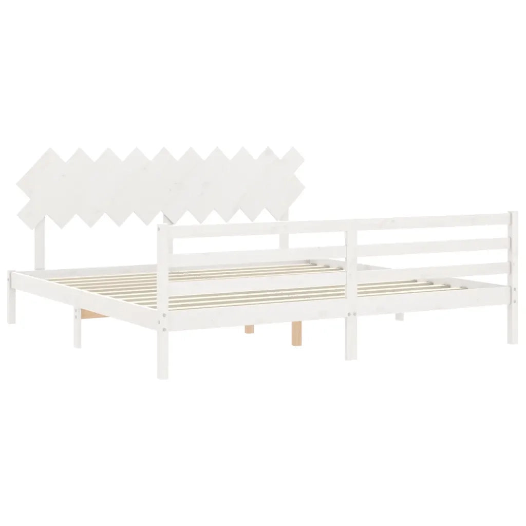 Giroletto con Testiera Bianco 200x200 cm in Legno Massello 3195307