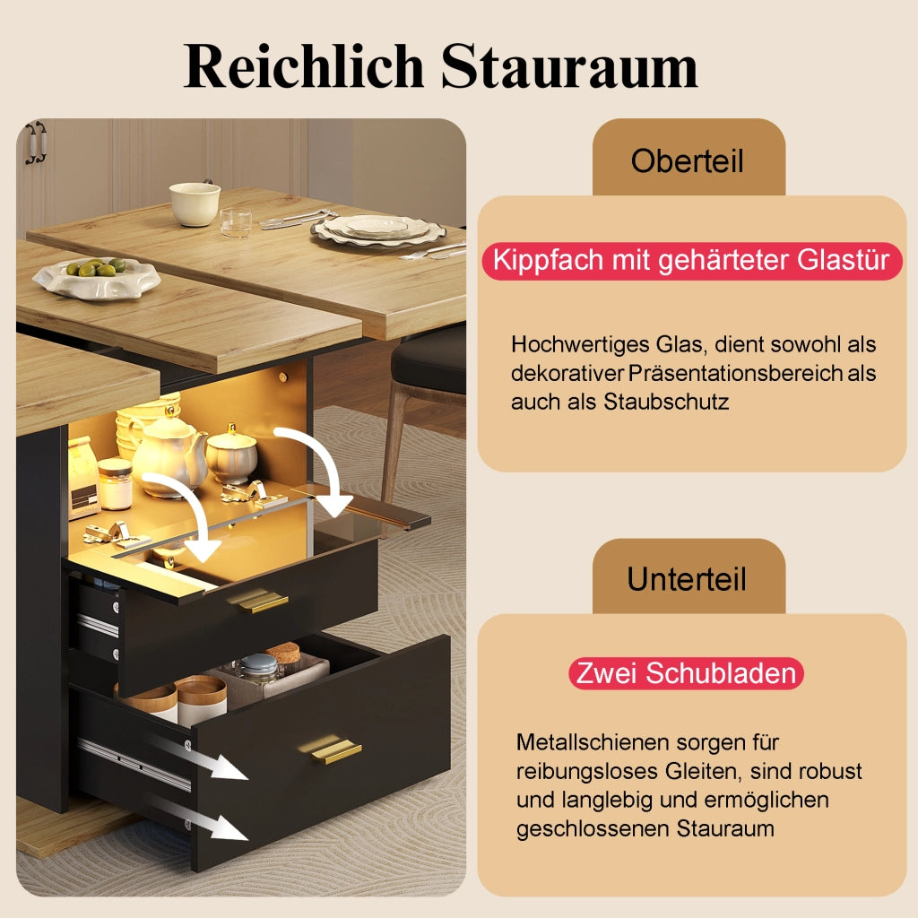 TAVOLO DA PRANZO ALLUNGABILE 110/140x80x75 cm MDF E METALLO CON LED