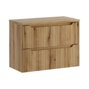Set bagno VANO in rovere chiaro 80cm: mobile sottolavabo con cassetti e frontale scanalato + piano per lavabo