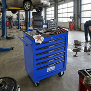 CARRELLO PORTA ATTREZZI 6 Cassetti con ruote, Acciaio Nero/Blu