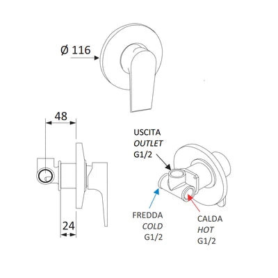 MONOCOMANDO INCASSO DOCCIA LINEA ARTIC- Nero Opaco- MARIA- pezzi 1