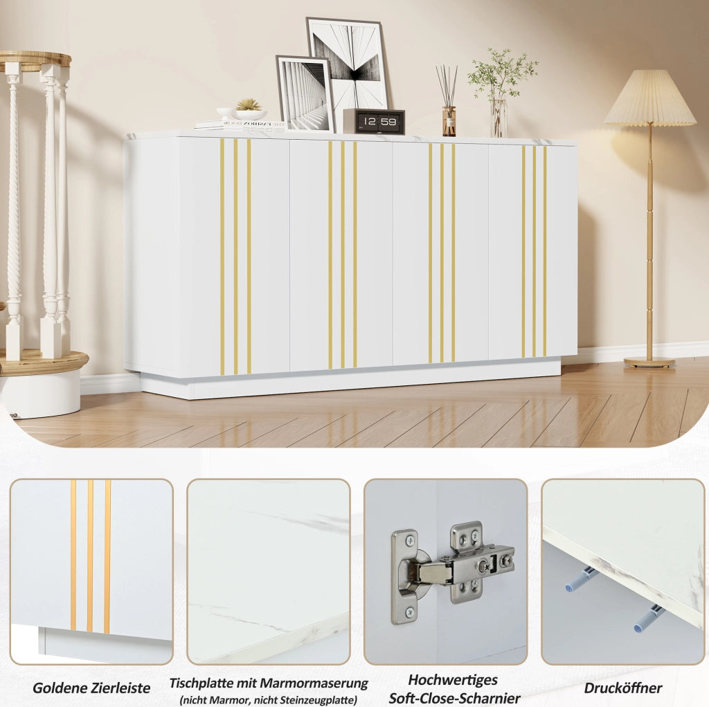 Credenza moderna 140 cm bianca e oro con 4 ante