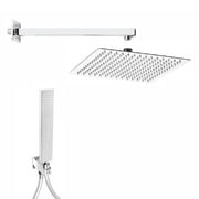 Set doccia in acciaio inox con soffione ultra slim 20x20 cm, braccio doccia e kit doccino in ottone cromo lucido