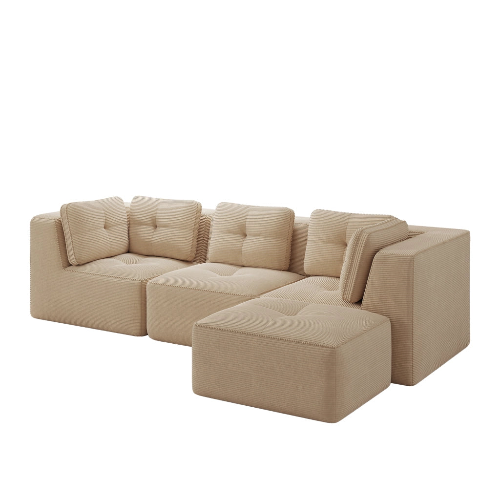Divano Angolare Modulare 3 Posti con Penisola ¨C Xylo ¨C Velluto a Coste Beige