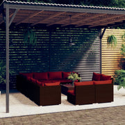 Set Divani da Giardino 13 pz con Cuscini in Polyrattan Marrone 3102851