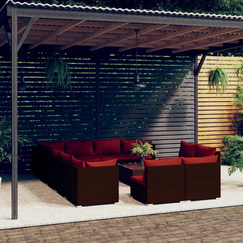 Set Divani da Giardino 13 pz con Cuscini in Polyrattan Marrone 3102851