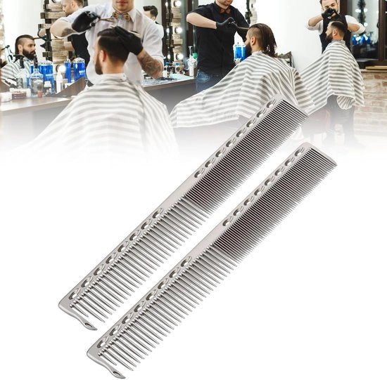Kam per Capelli Professionale - Acciaio Inossidabile - 2 Pezzi - Denti Densi/Denti Sottili - Leggero - 20 x 2,8 cm - Adatto a Tutti i Tipi di Capelli - Kam per Capelli