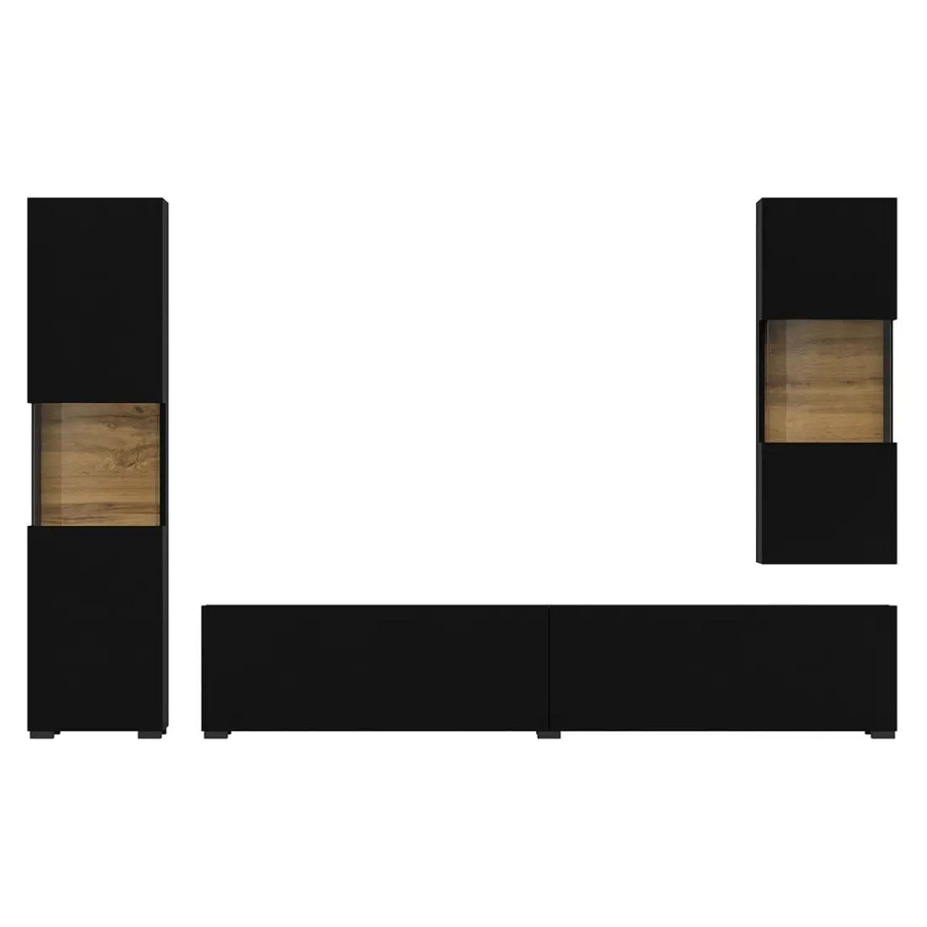 Set di 3 mobili da soggiorno collezione EVA. Colore nero e rovere.