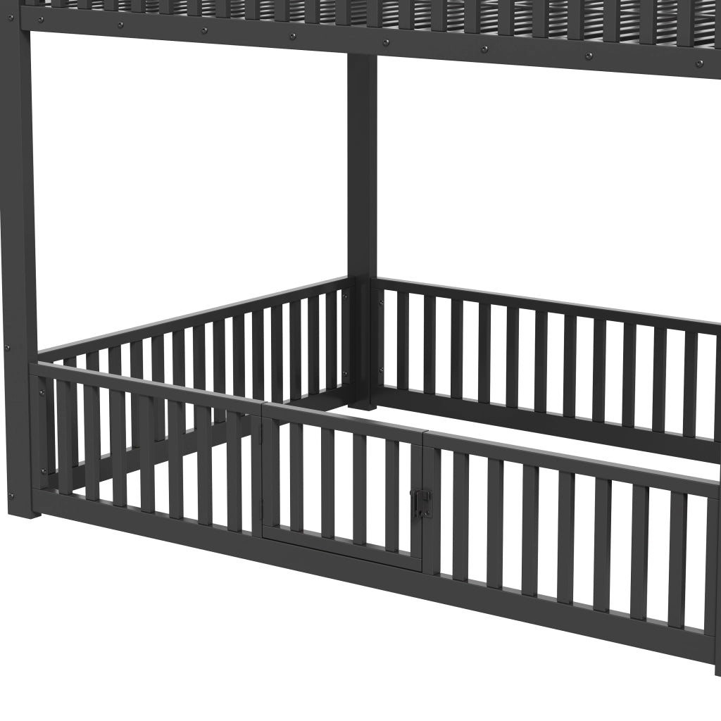 Letto a Castello 140x200 cm; 2 Posti - LED Regolabile; Scala con Contenitore - Nero