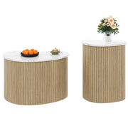 Tavolini da salotto impilabili con 2 Piani; Design Curvo per Soggiorno in MDF 60 × 37 × 38 + 40 × 25 × 50 cm Naturale