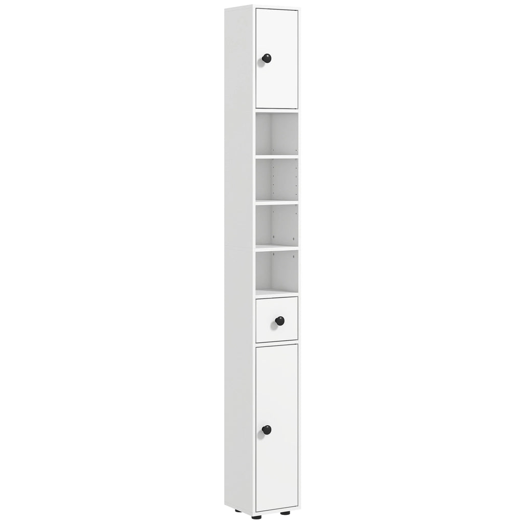 Mobile Bagno Colonna con Cassetto, Armadietti e Ripiani ¨C Minimal ¨C Legno Bianco 20x20x180 cm