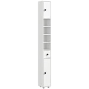 Mobile Bagno Colonna con Cassetto, Armadietti e Ripiani ¨C Minimal ¨C Legno Bianco 20x20x180 cm