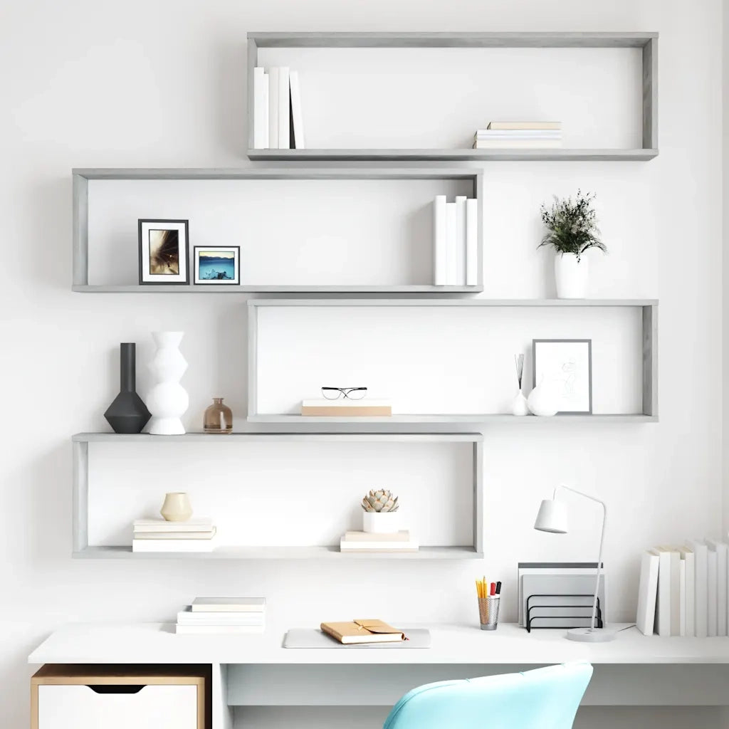 Mensole a Cubo 4 pz Grigio Cemento 100x15x30 cm in Truciolato cod mxl 33098