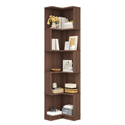 Libreria angolare con 5 ripiani e LED a colore variabile; design a L per studio; 63.5×45×175 cm; marrone