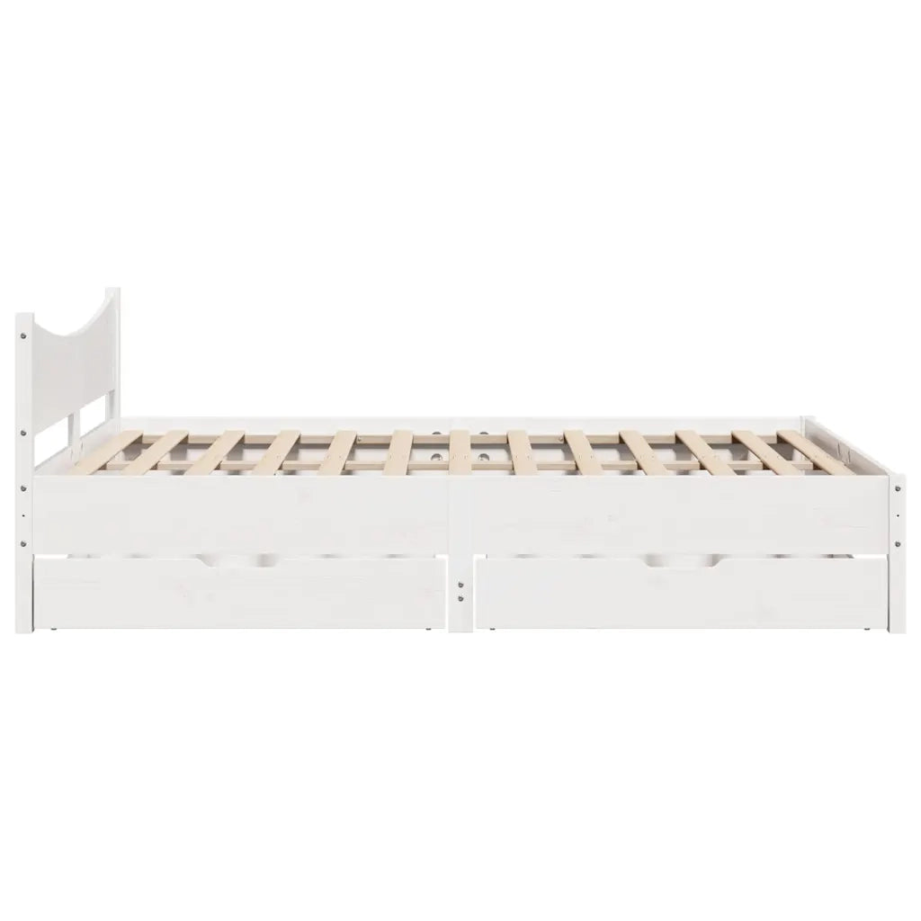 Giroletto con Cassetti Bianco 150x200 cm Legno Massello di Pino