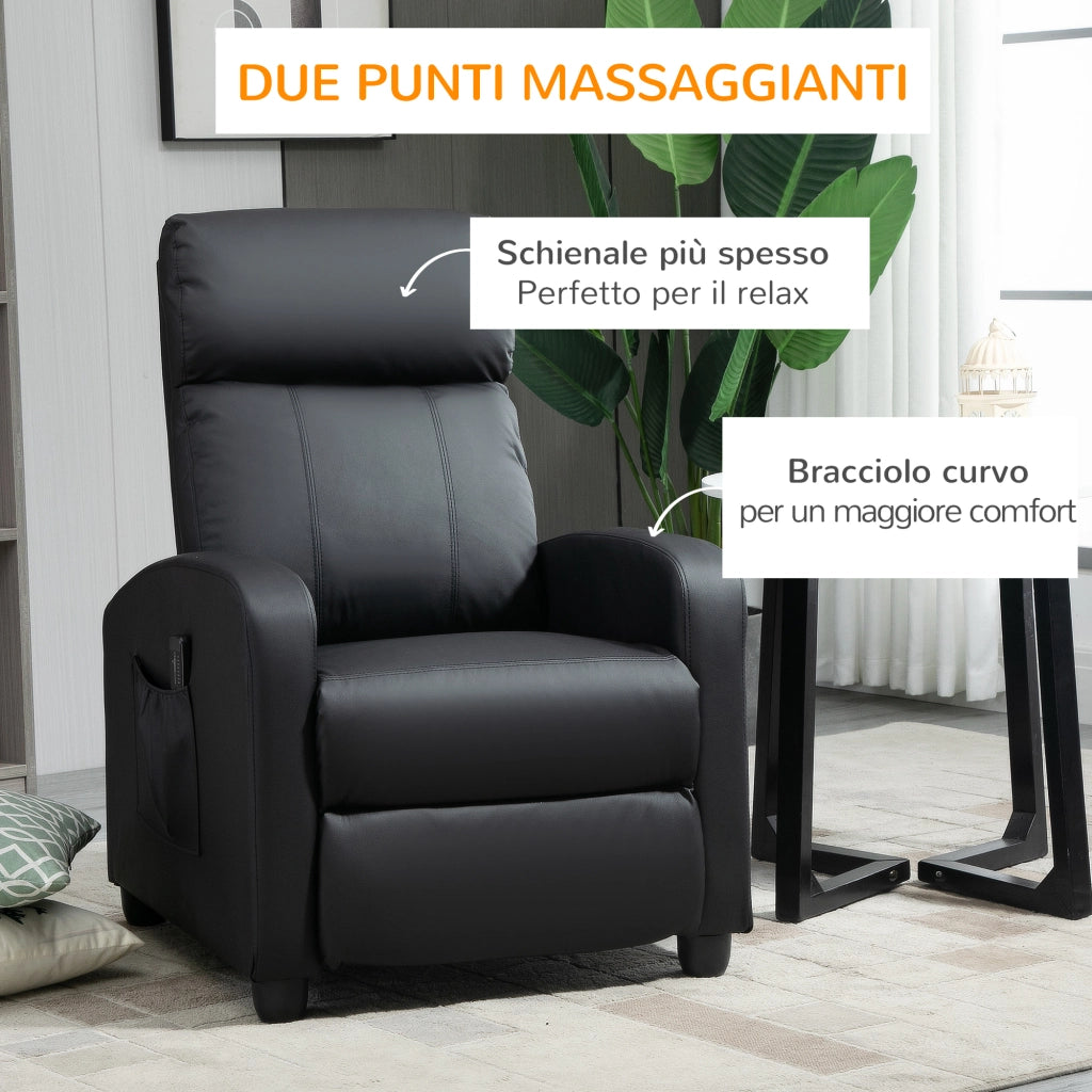 EasyComfort Poltrona Relax Massaggiante con Telecomando e 8 Programmi, Reclinazione e Poggiapiedi, 68x88x98cm, Nero