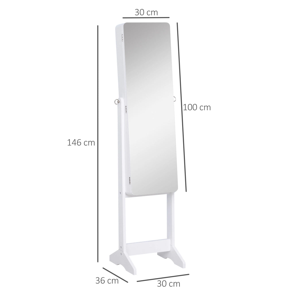 Armadio Portagioie con Specchio e Illuminazione LED ¨C Zephmum ¨C Legno Bianco 30x146x36 cm