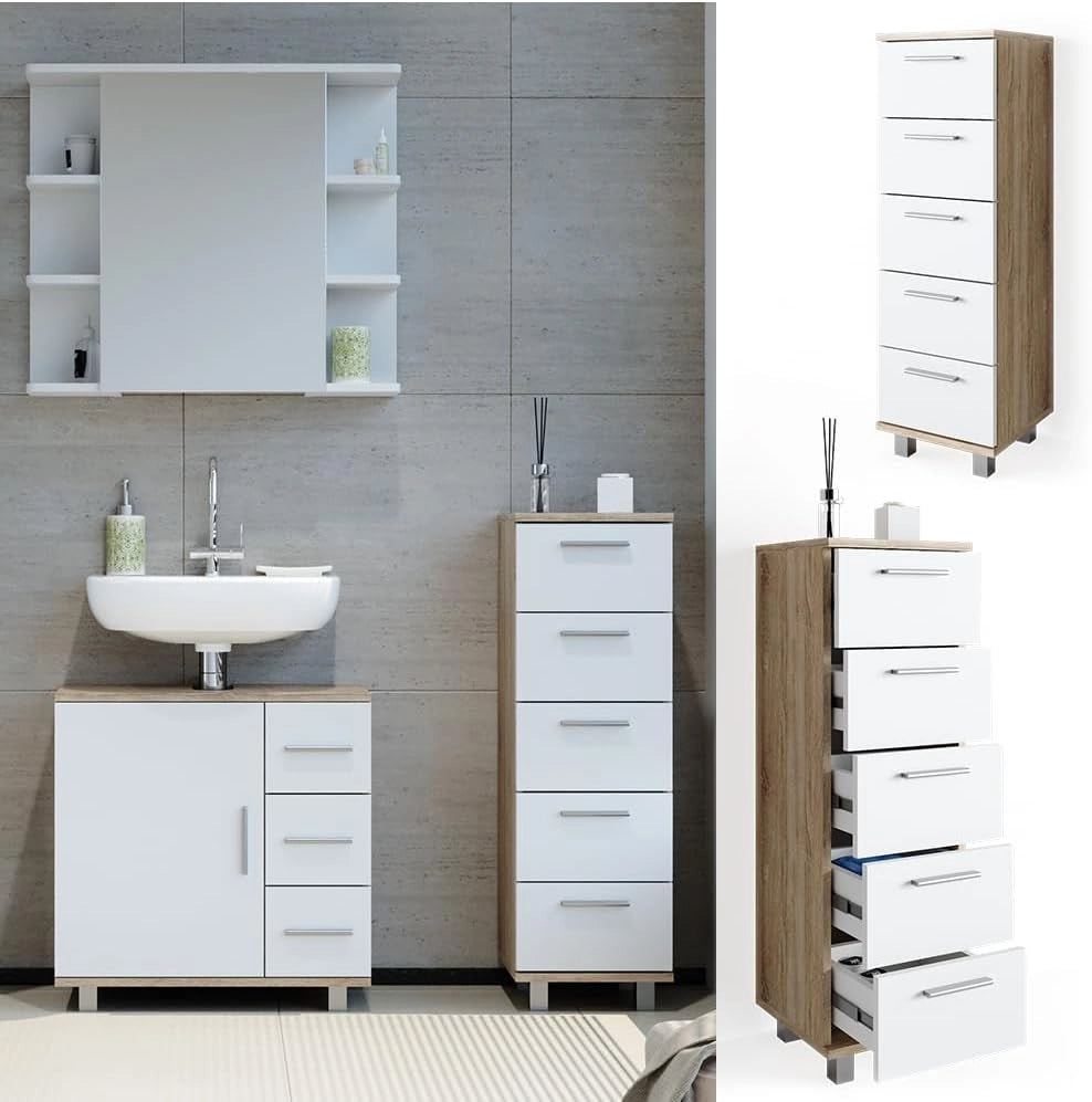 Cassettiera da bagno Ilias, Sonoma, 30 x 95 cm, adatto per il montaggio a parete e combinabile con la serie Ilias