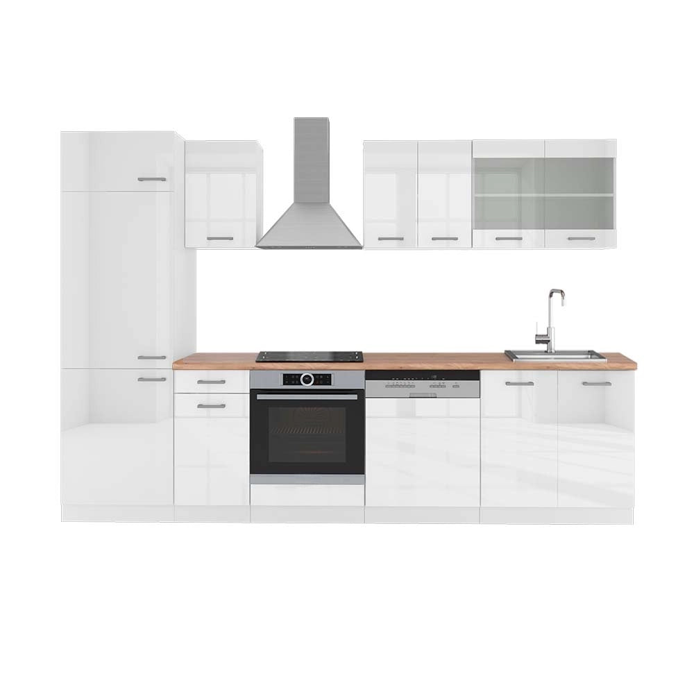 Cucina componibile R-Line Bianco lucido/Bianco 300 cm, PL Rovere Vicco