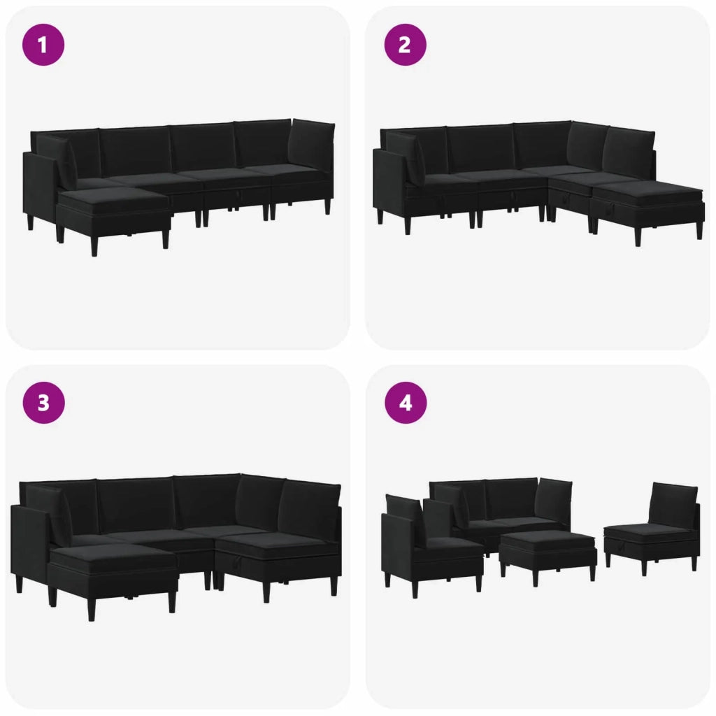 Set di mobili per il soggiorno con cuscino 5 pcs Nero Velluto