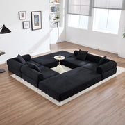 Divano modulare in velluto a coste nero con tasca laterale; 270x180x64 cm