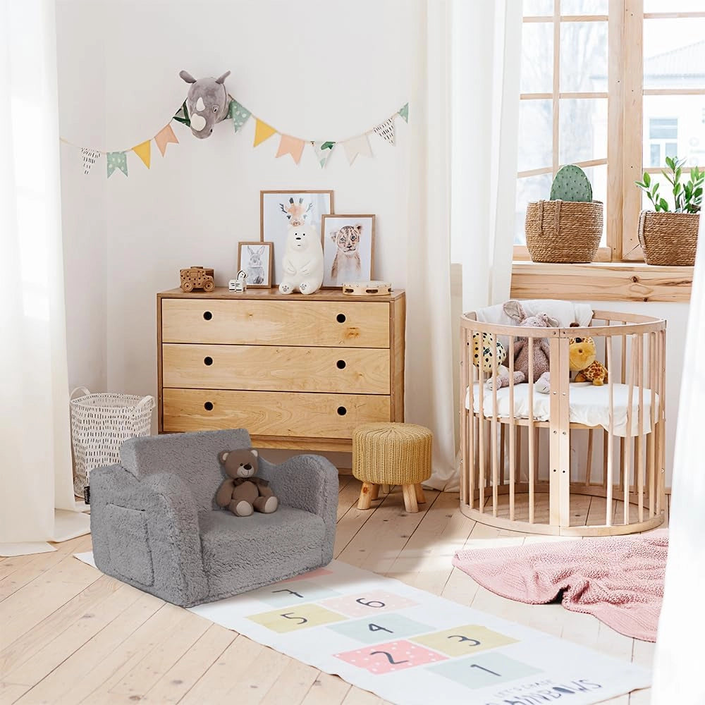 Poltrone per bambini Conni, Grigio, 60 x 36 cm Pieghevole, con rivestimento rimovibile e seduta pieghevole