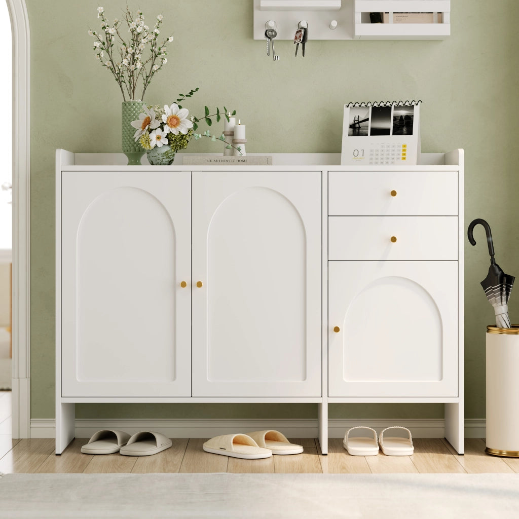 Scarpiera con 3 Ante e 2 Cassetti ¨C MINIMAL ¨C Bianco, Metallo, 120x90x35 cm