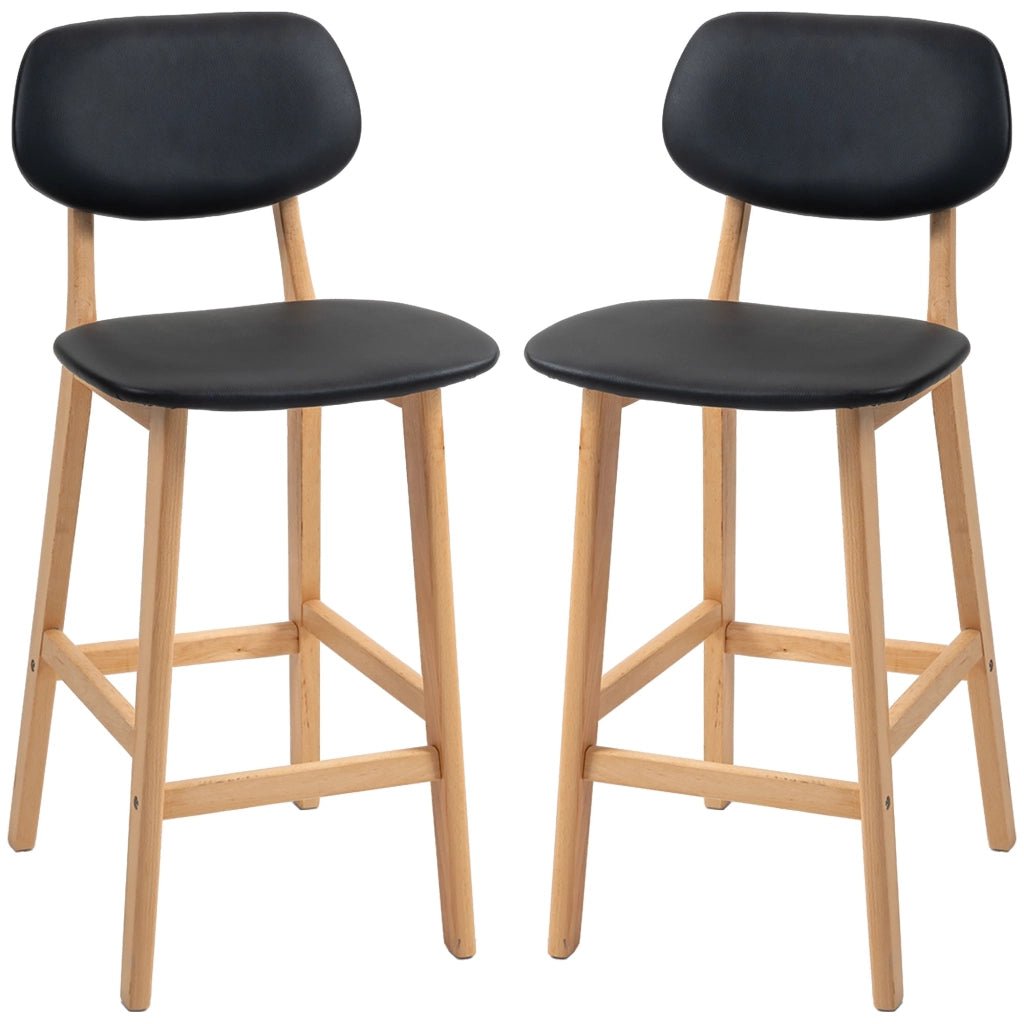 Set 2 Sgabelli da Bar con Schienale 42x47x92 cm Rivestimento Finta Pelle e Poggiapiedi Nero