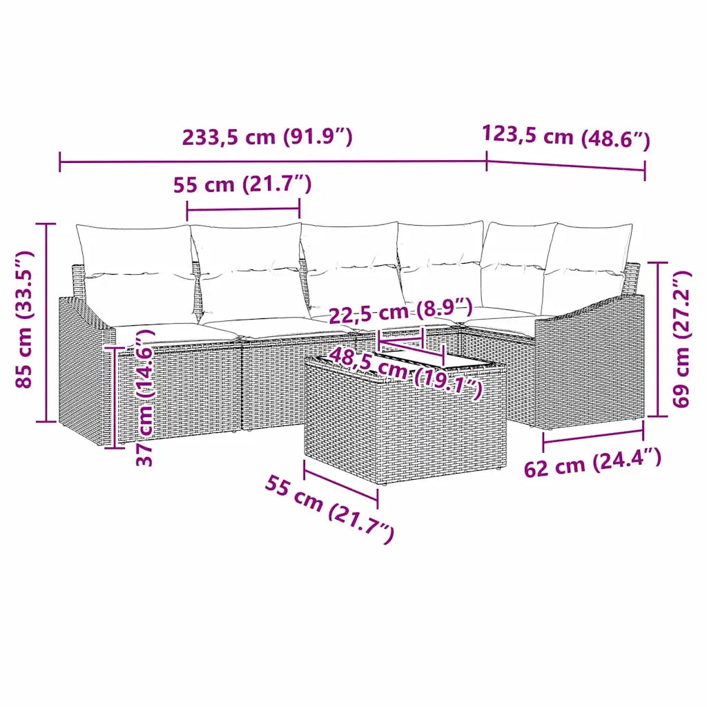 Set di divani con cuscino 6 pcs Grigio polyrattan 3346729