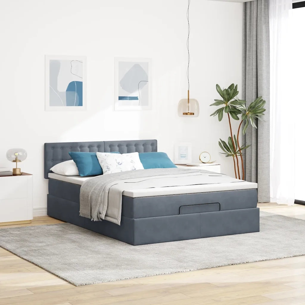 Struttura Letto Pouf con Materasso 140x190 cm Velluto 3311916