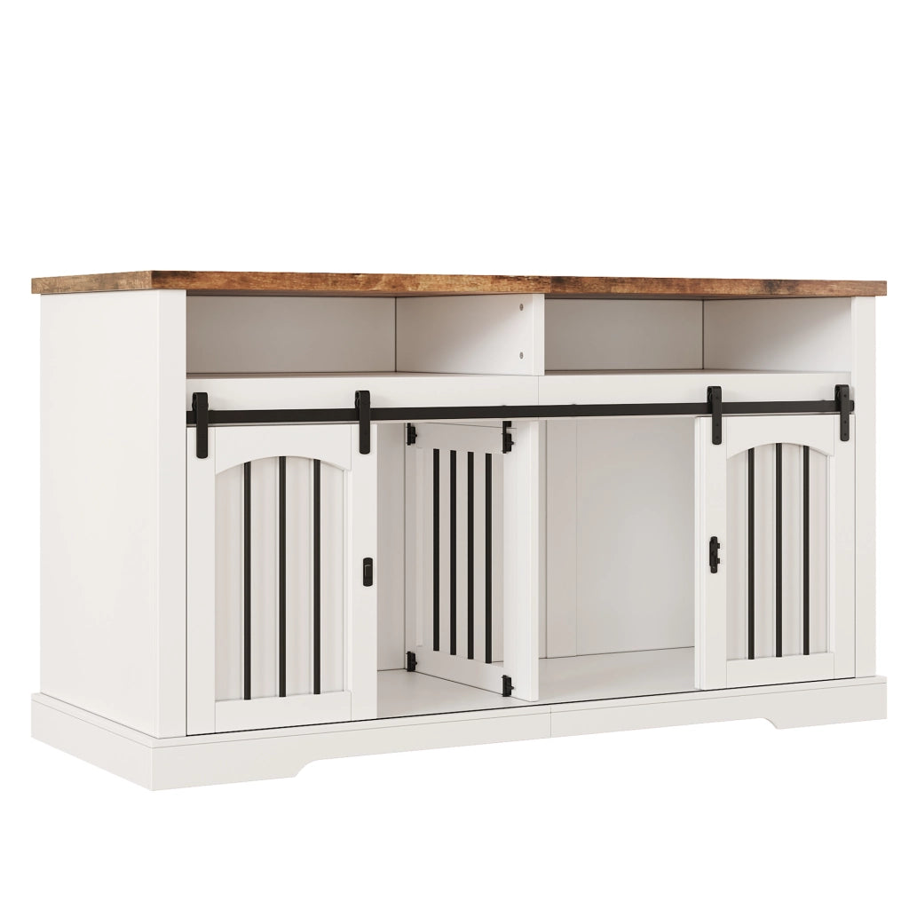 Cuccia Mobile per Cani 153×60×85 cm con Porta Scorrevole; Divisorio Rimovibile e Piano Effetto Legno; Bianco