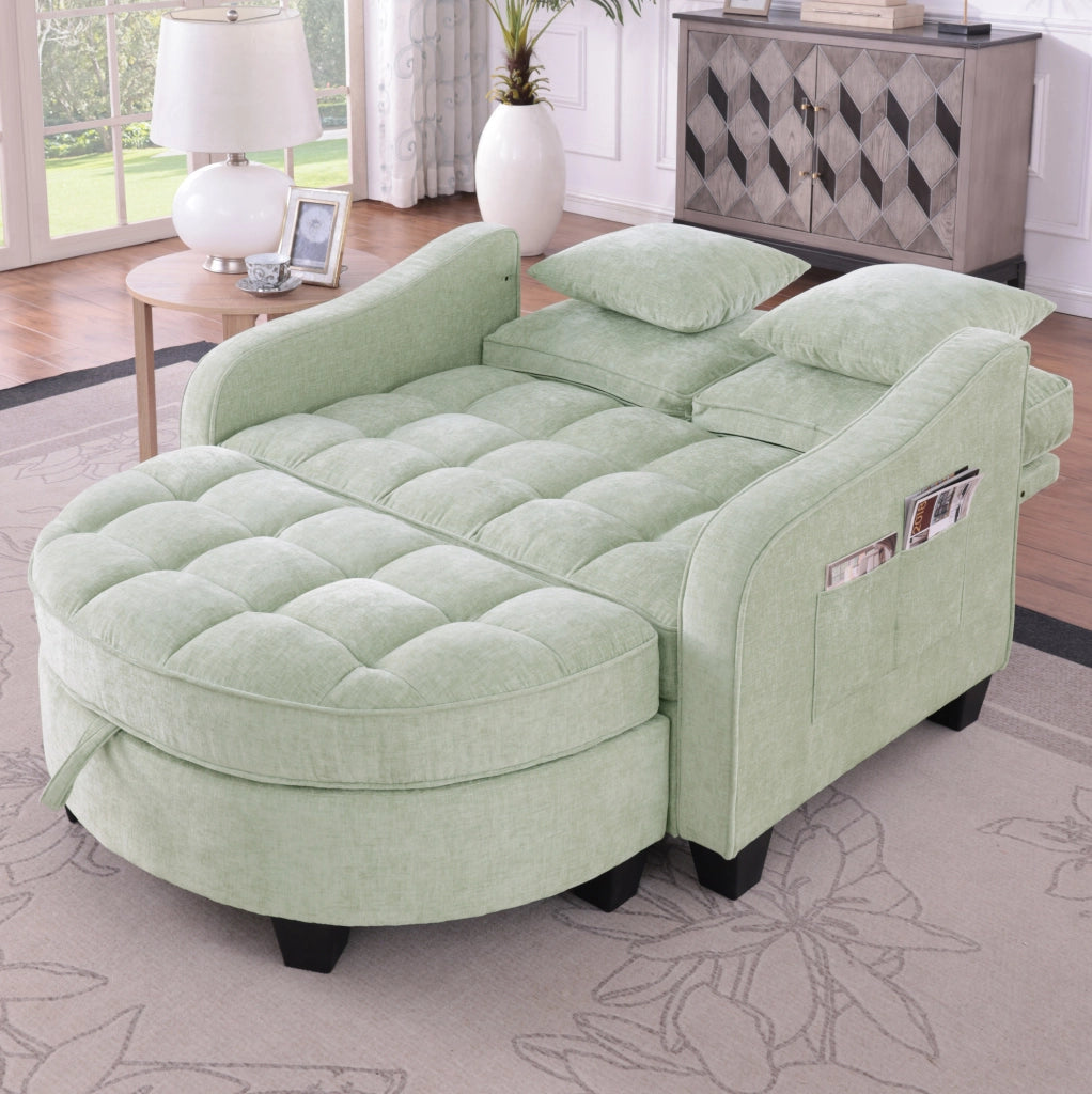 Divano letto 2 in 1 con pouf contenitore; 132x129x93 cm; legno di eucalipto; ciano