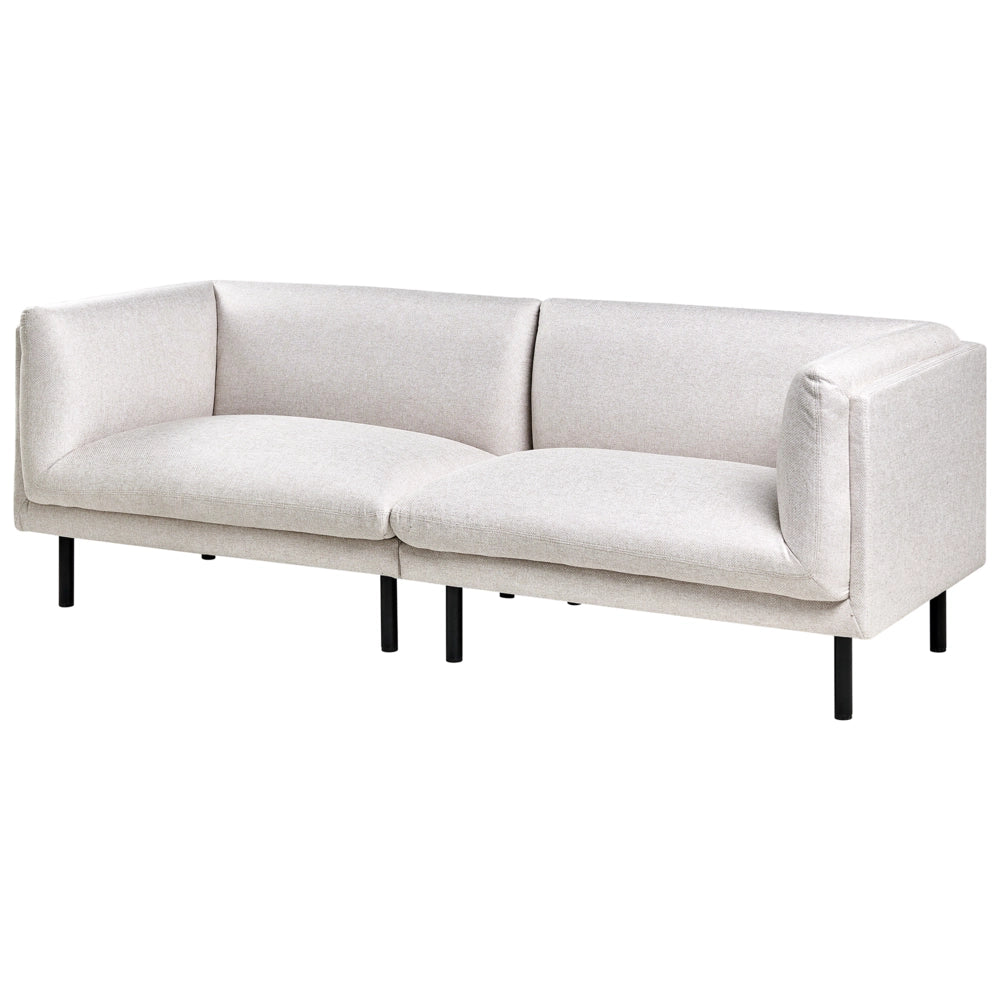 Divano a 3 posti imbottito in tessuto beige chiaro legno gambe nere imbottito da salotto