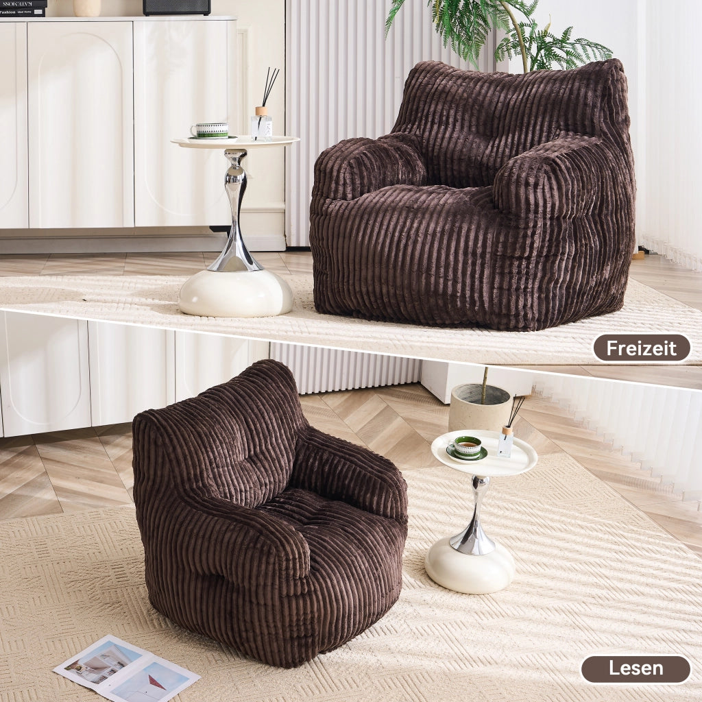 Pouf sacco in corda con imbottitura in schiuma viscoelastica marrone per soggiorno e camera 100 × 94 × 70 cm