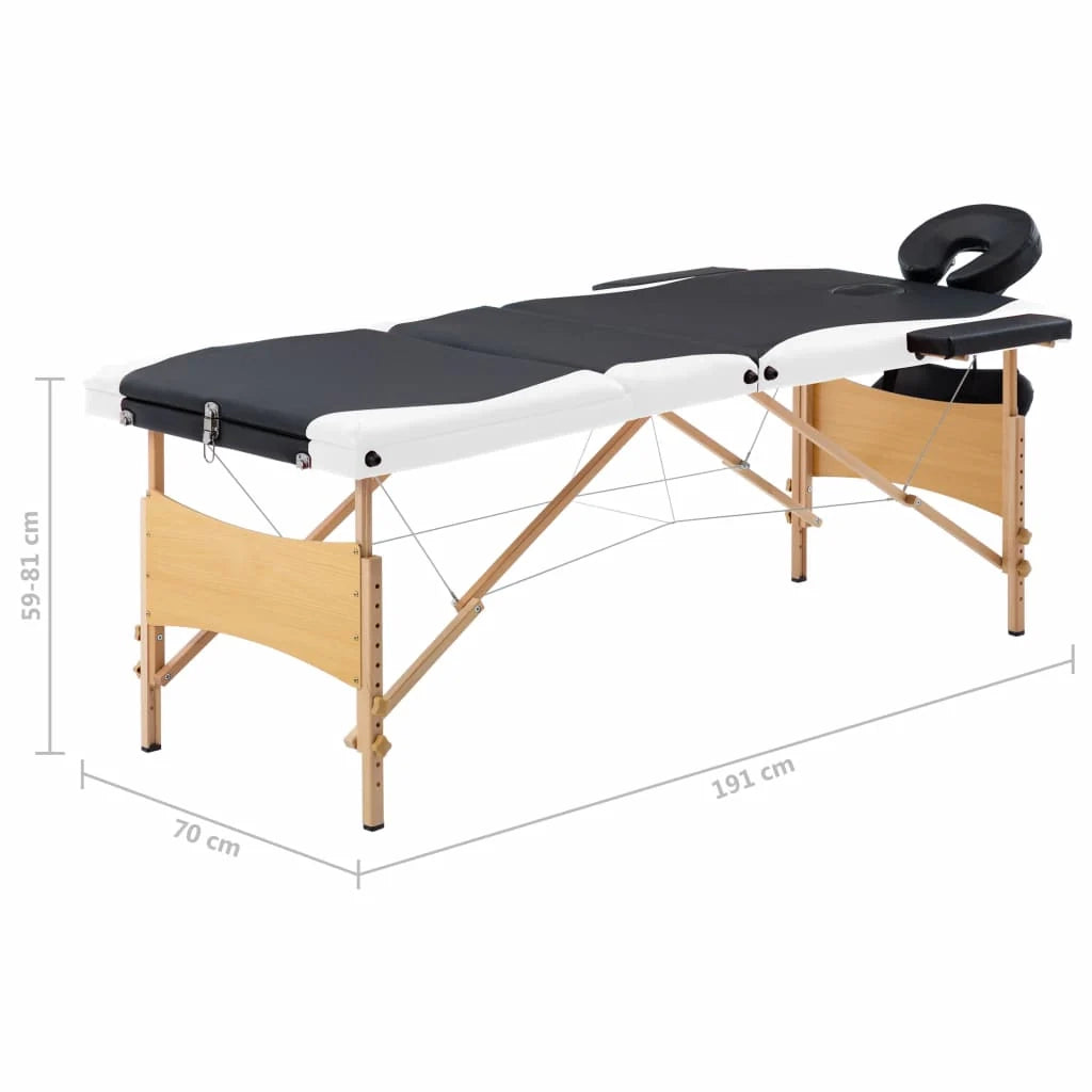 Lettino da massaggio pieghevole 3 sezioni legno bianco e nero 02_0001833