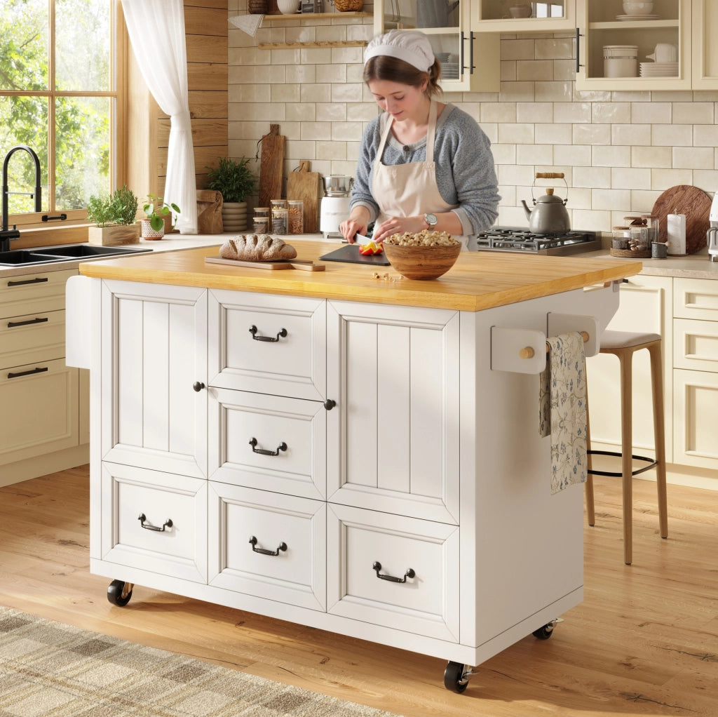 Isola da cucina 120 x 73(45) x 93 cm in MDF bianco con ruote， salvaspazio