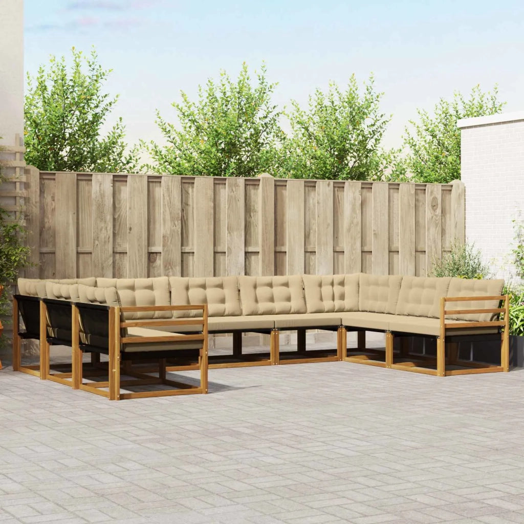 Set di divani da esterno con cuscino 9 pcs Naturale e Beige 3369832