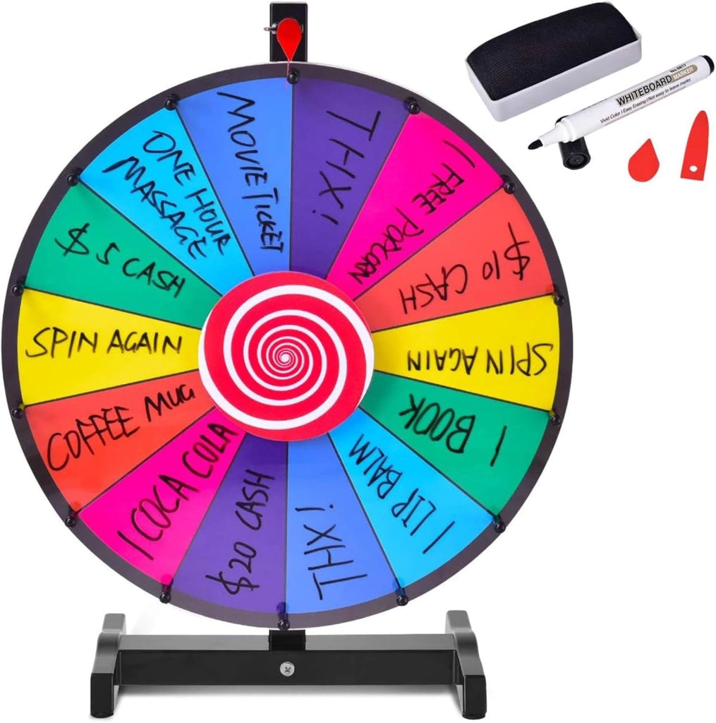18/24 Pollici Gioco Ruota della Fortuna da Terra&Tavolo, Wheel of Fortune con Marcatore e Cancellatore, 14 Slots, per Carnevale e Feste (18 Pollici)