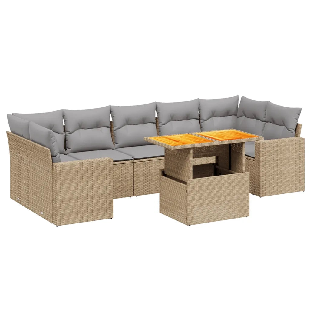 Set Divano da Giardino 8 pz con Cuscini Beige in Polyrattan