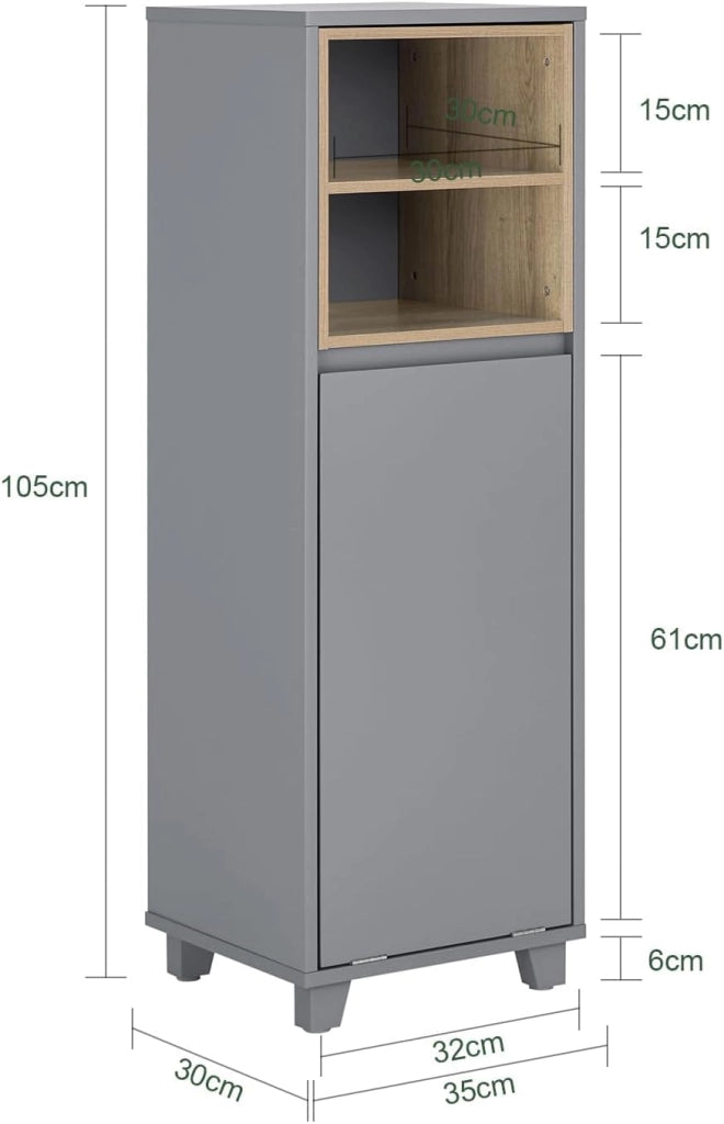 Mobile Bagno con Sacco Portabiancheria a Ribalta – Mobiletto Bagno Stretto con 2 Ripiani, Cesto Portabiancheria – Cesta per la Biancheria per Lavanderia, Grigio Scuro, 35x105x30cm BZR146-DG