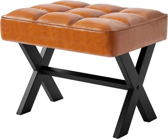 Sostegno per piedi da 30,5 cm quadrato - Pedana per piedi in PU con X in metallo - Funzionale come tavolo supplementare - Sedia per salire per soggiorno, camera da letto, ingresso, ufficio - Color chiaro miele