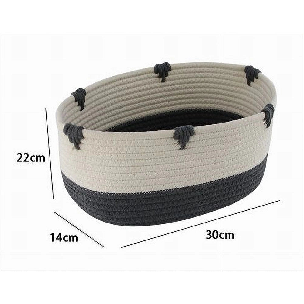 Trade Shop - Cesto Porta Biancheria Bicolore In Tessuto Intrecciato Cestino 30x22x14cm 10664 -
